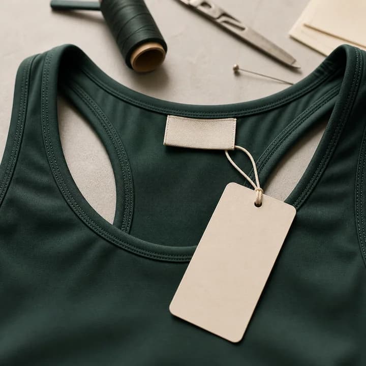 Emerald activewear top finished with a blank woven label and hang tag