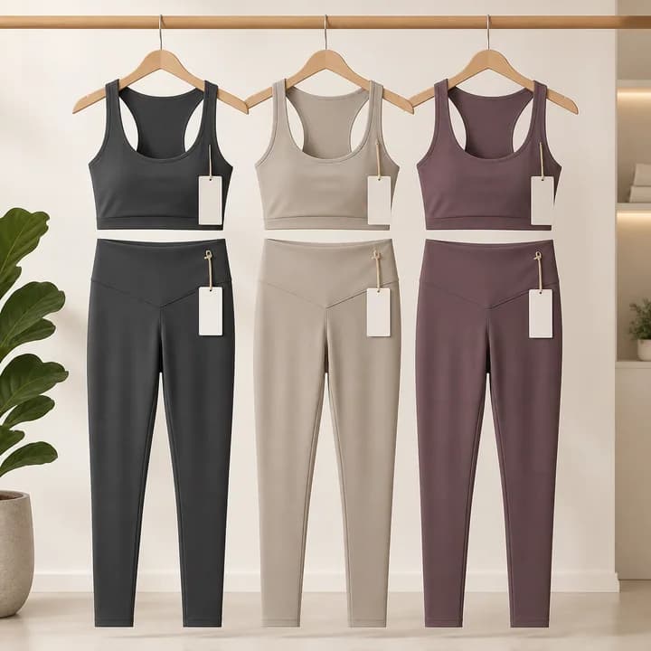Coordinated white-label activewear sets with blank removable tags