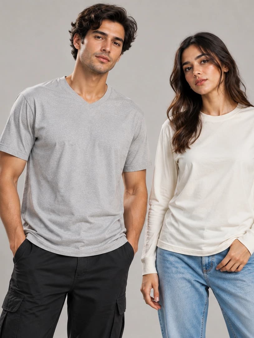 V-neck and long-sleeve blank tee styles
