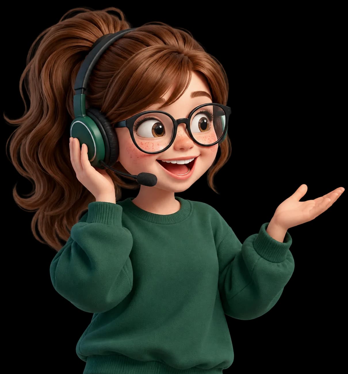 3D illustrated support advisor wearing a headset