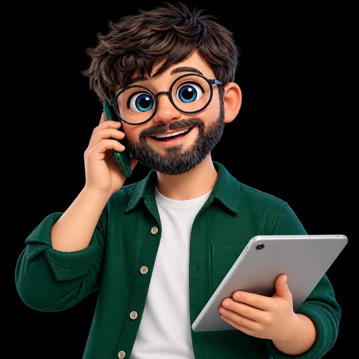 3D illustrated advisor speaking on the phone with a tablet in hand
