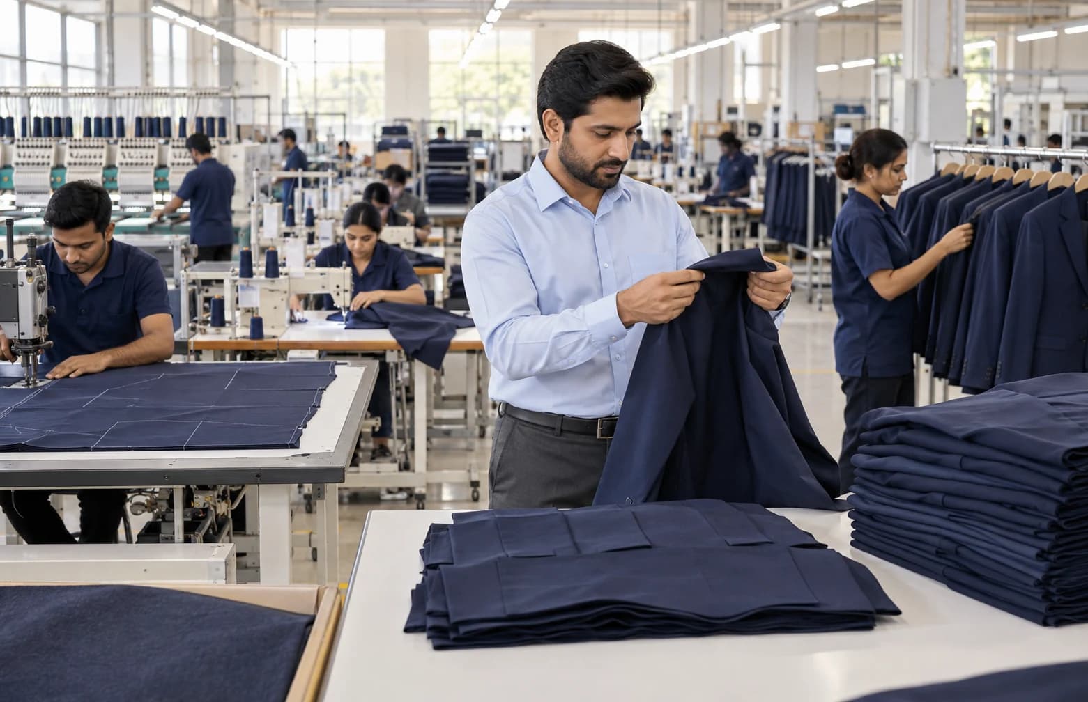 GenXport direct manufacturing floor producing corporate uniforms