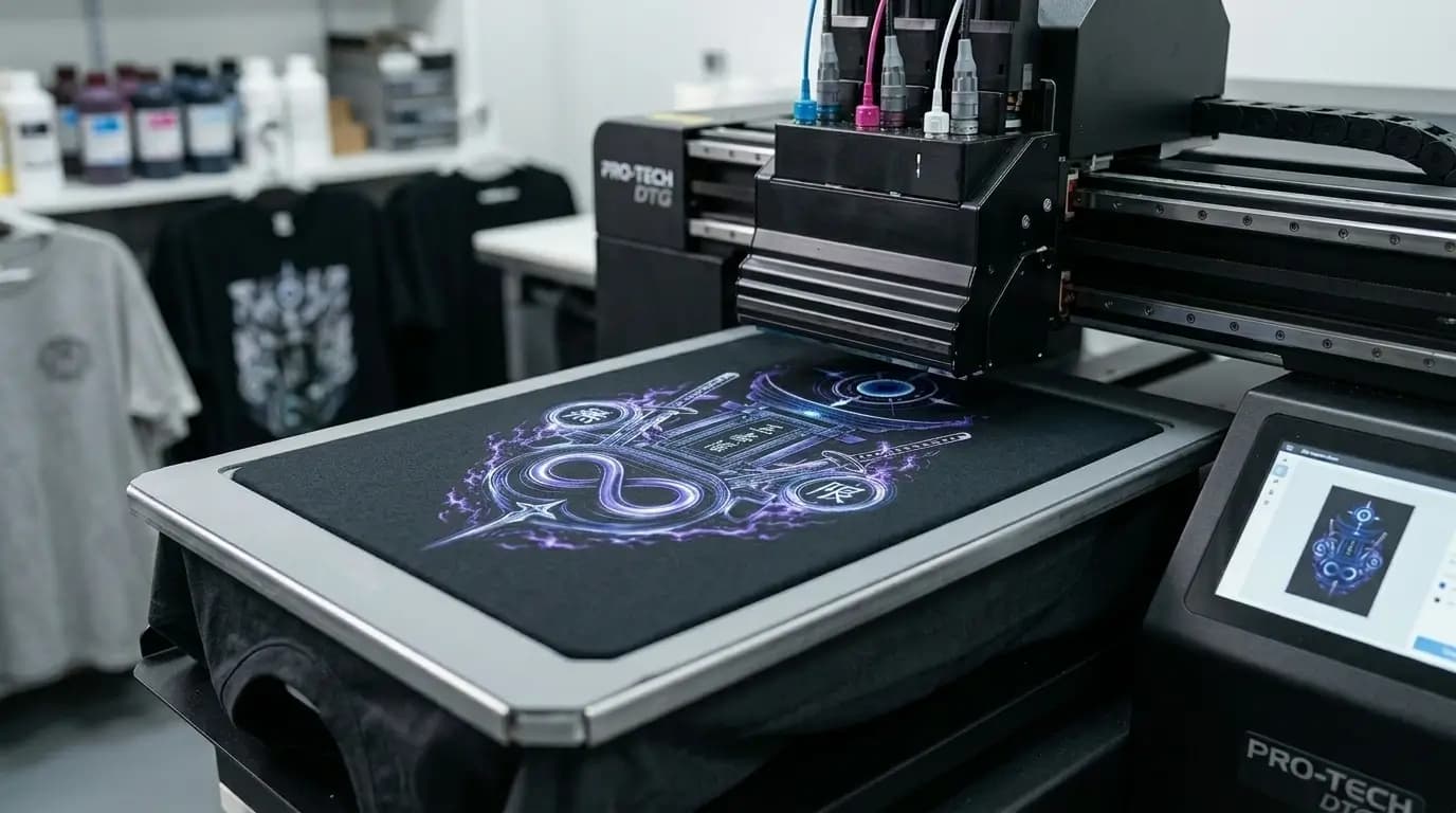 DTG short-run printing of small batch custom t-shirts on cotton garments
