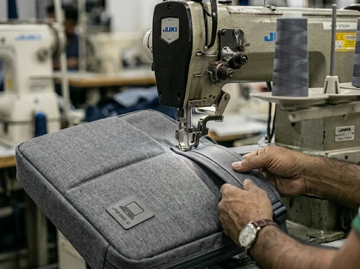 Custom laptop bag manufacturing partner stitching branded padded laptop bags for private label and corporate orders
