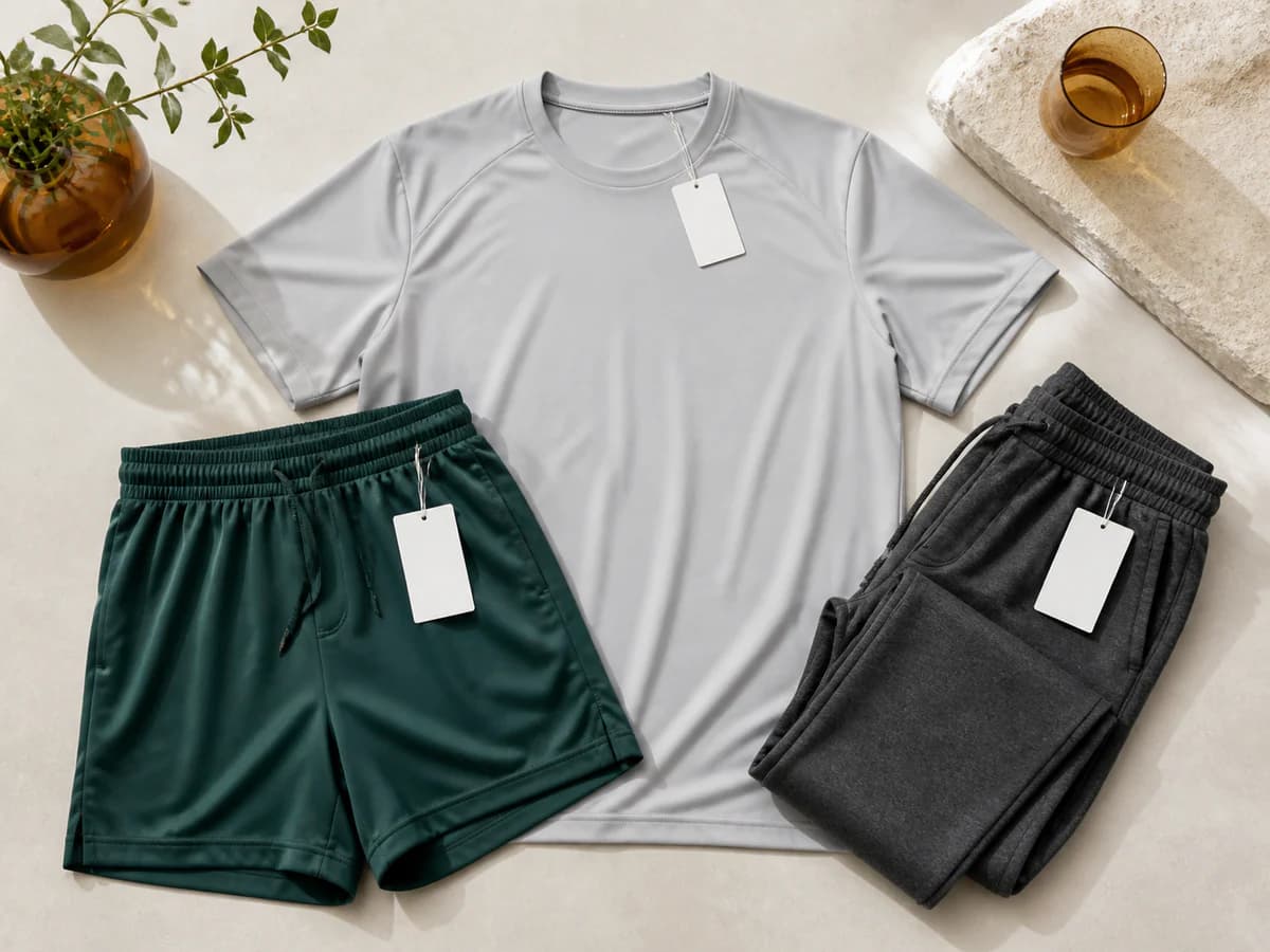 Coordinated white-label activewear garments with removable tags