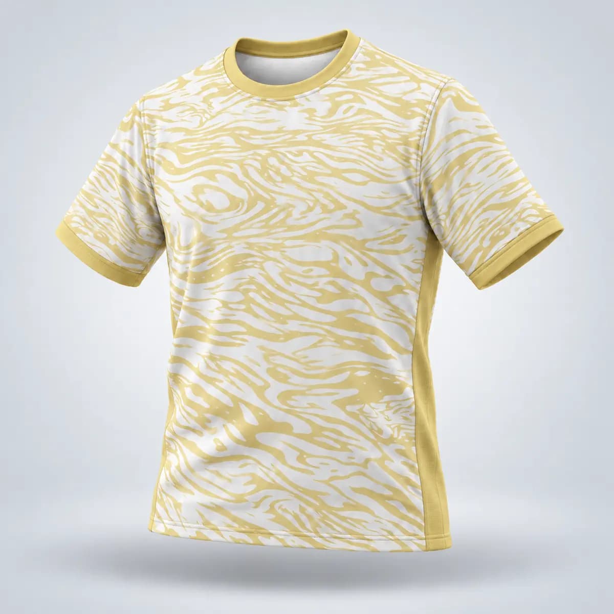 Cream short-sleeve T-shirt with an all-over pale gold abstract pattern