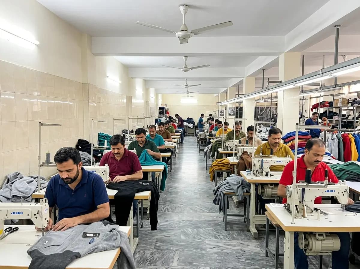 Pullover hoodie production team working in the GenXport factory