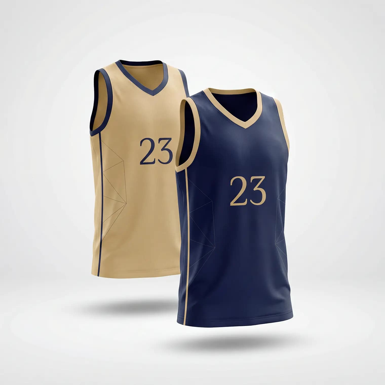 Reversible basketball jerseys in two team colours with matching numbers
