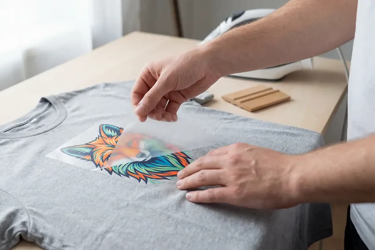 DTF transfer being peeled from a garment after pressing