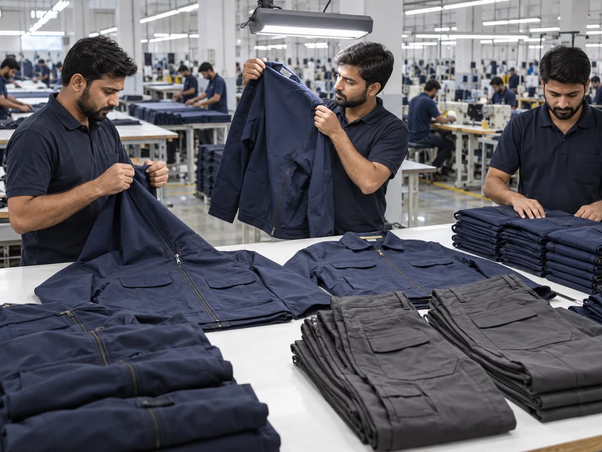 In-house cutting, sewing, and QC of matching workwear