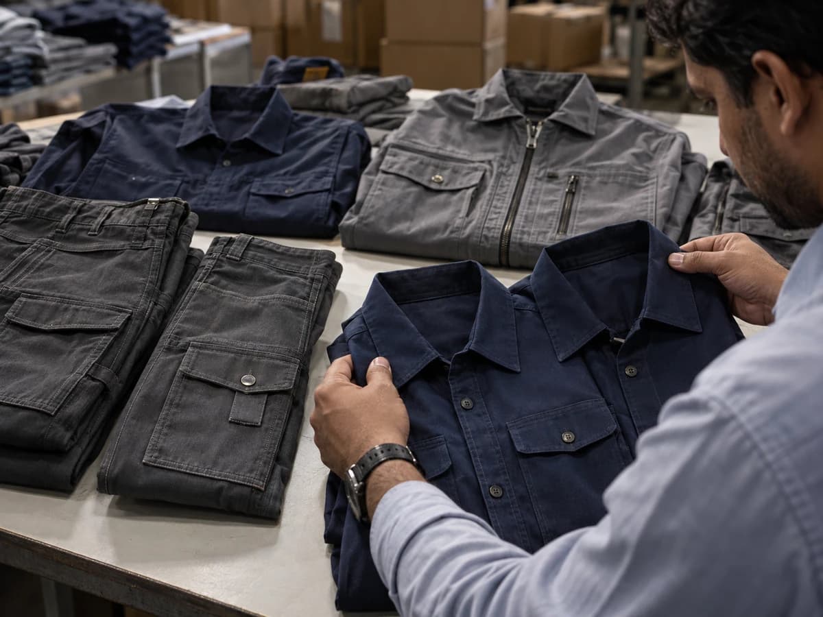 Mixed workwear from several sub-factories with inconsistent finish