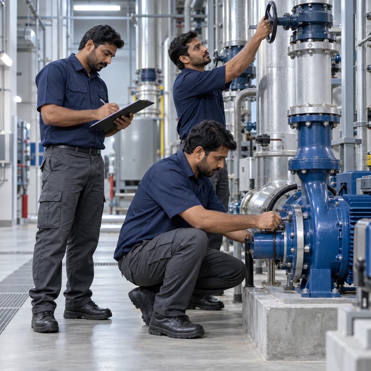 Maintenance team in branded uniforms