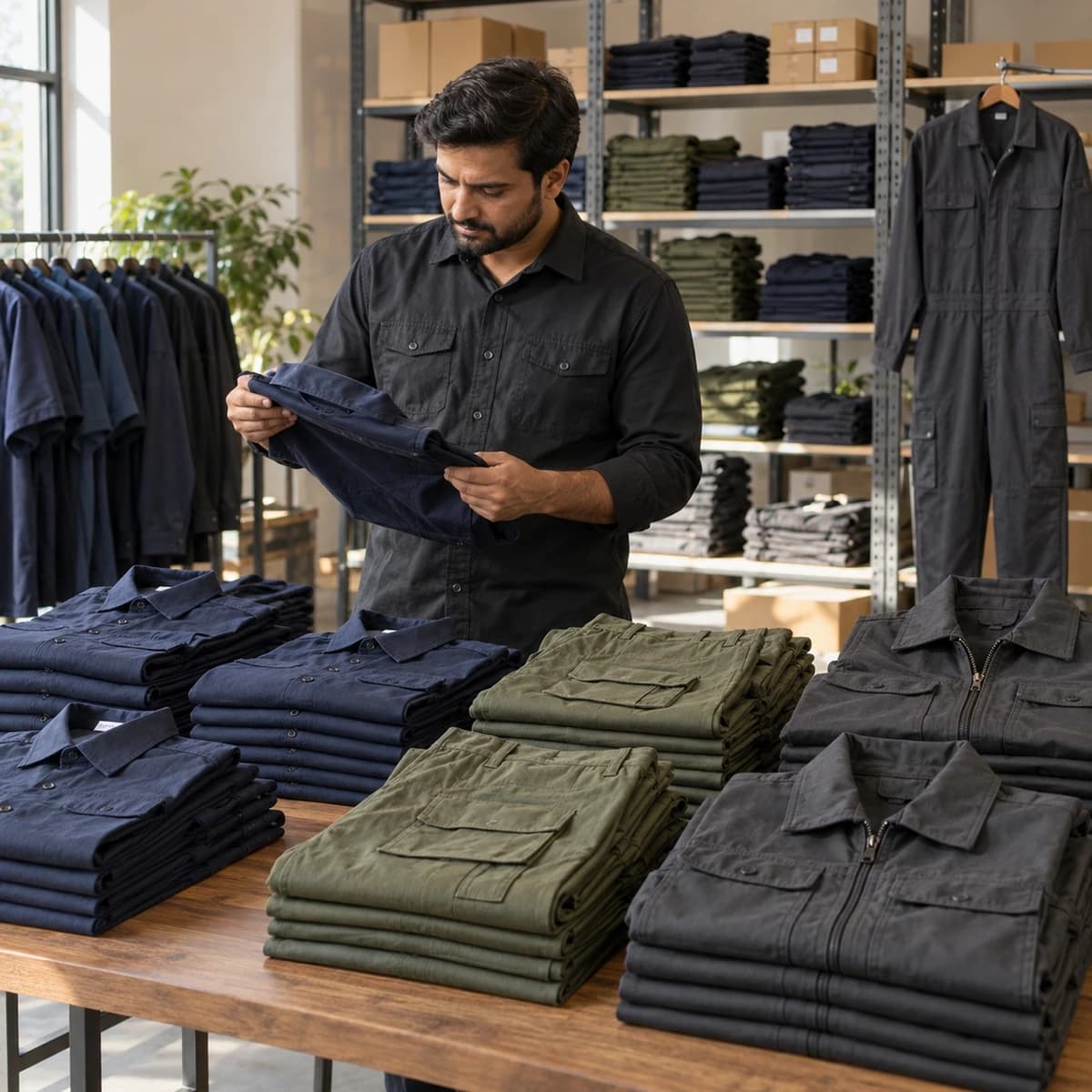 Private label workwear folded for resale