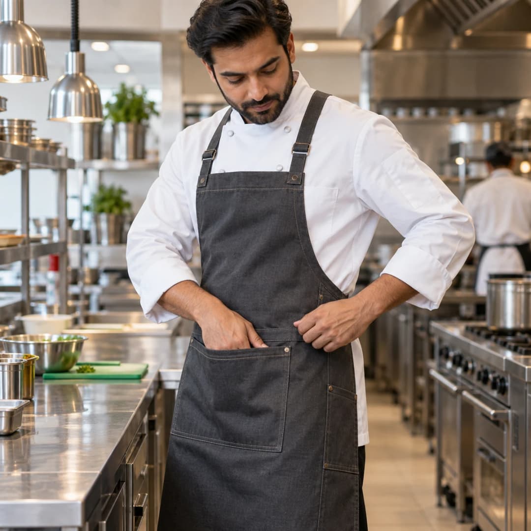Industrial apron and chef coat for hospitality workwear