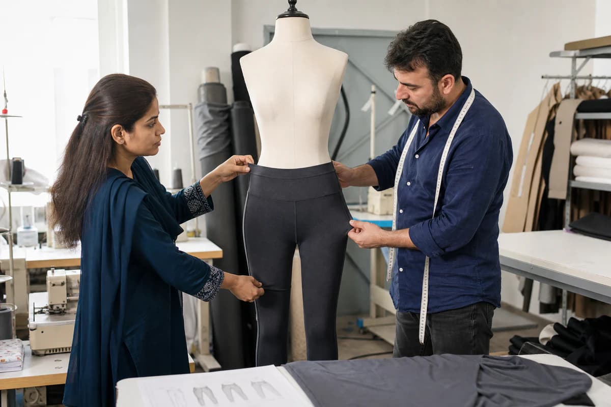 GenXport developers checking a yoga activewear sample