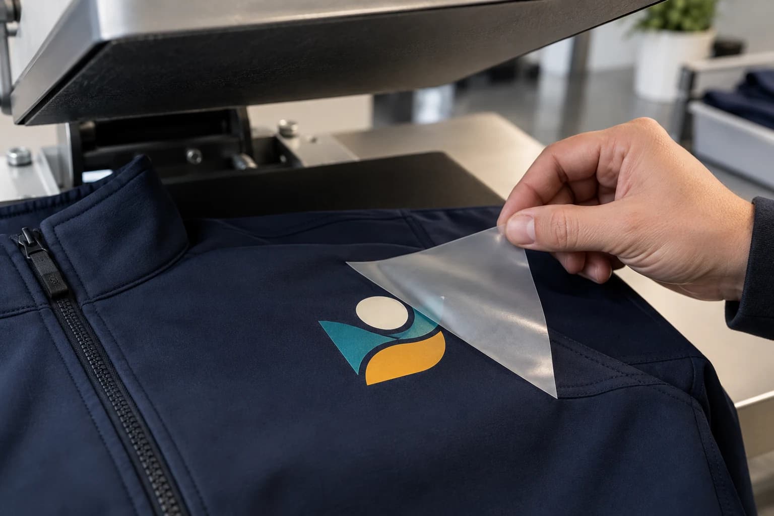 Multi-color heat transfer logo on a corporate uniform