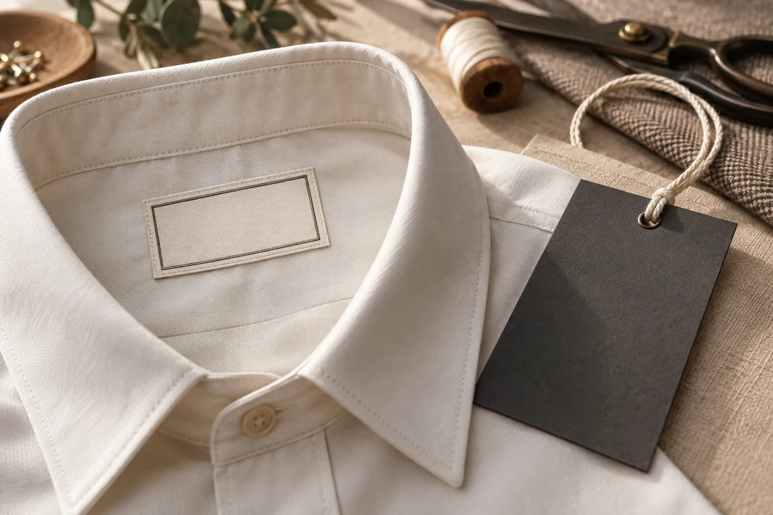 Woven neck label and hang tag on private label corporate apparel
