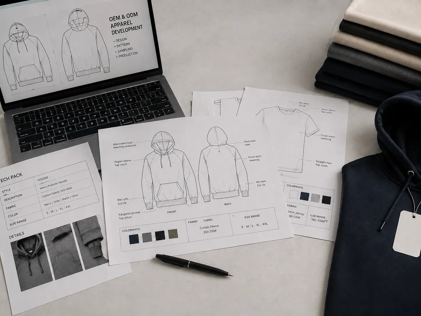 OEM and ODM production partner developing tech packs and manufacturing apparel to brand specifications