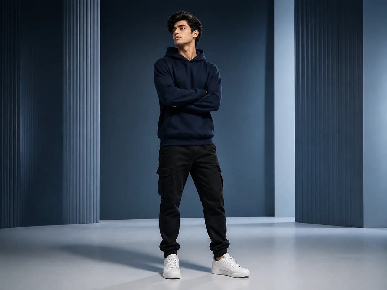 Male GenXport model wearing a plain oversized hoodie for Wholesalers & Distributors