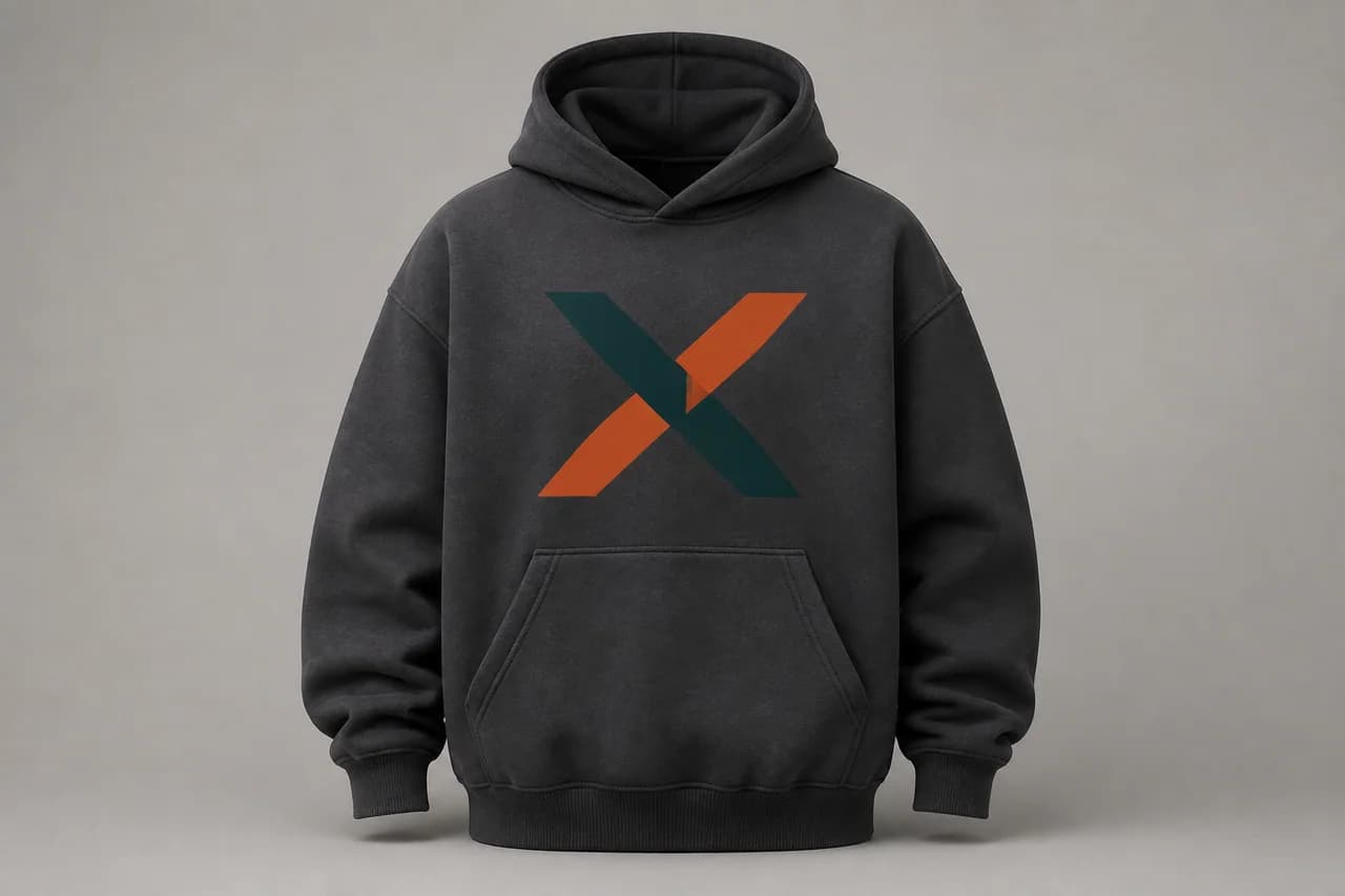 Charcoal oversized hoodie with a flat screen-printed emblem