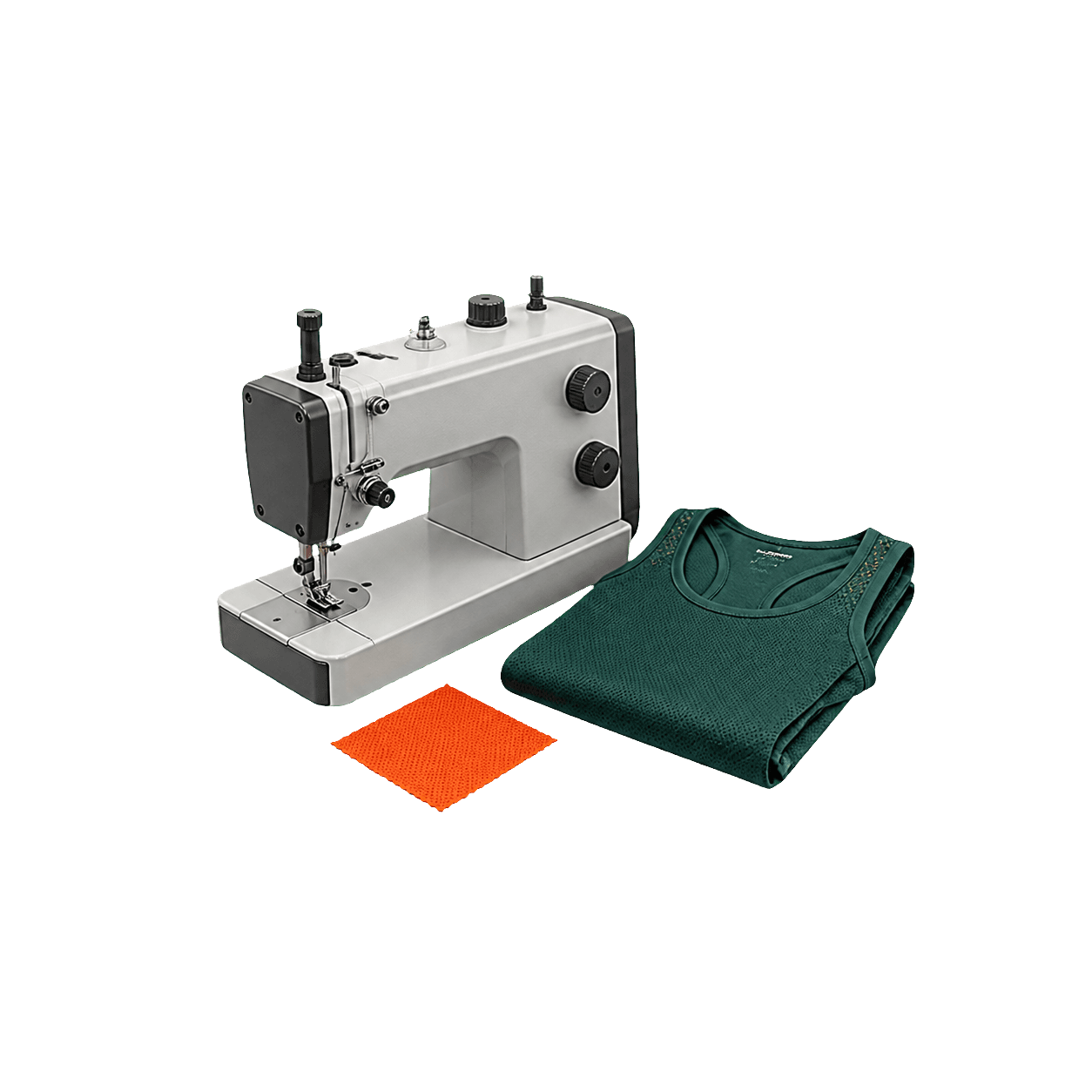 Industrial sewing machine, technical running singlet, and fabric sample
