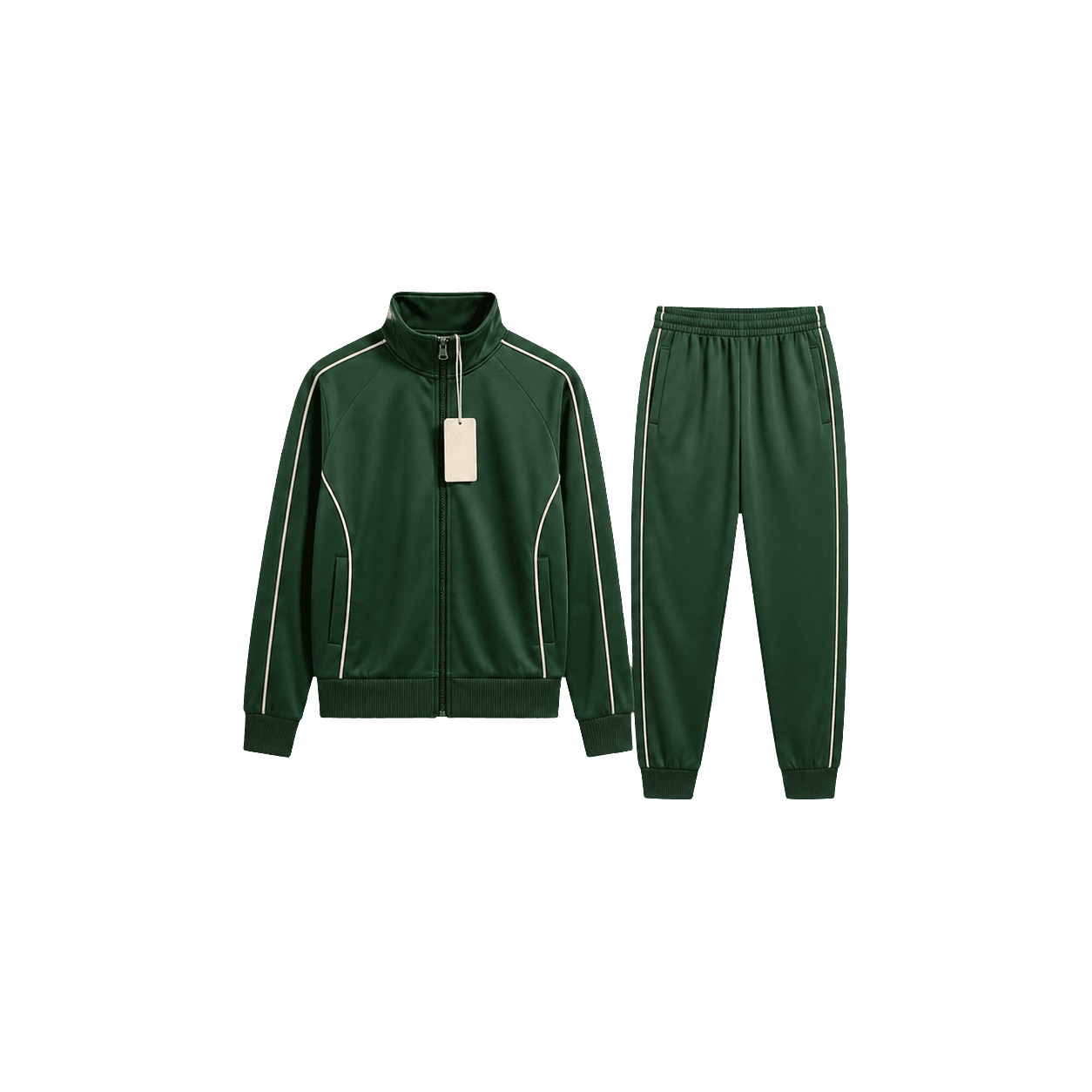 Private-label running tracksuit with blank hang tag