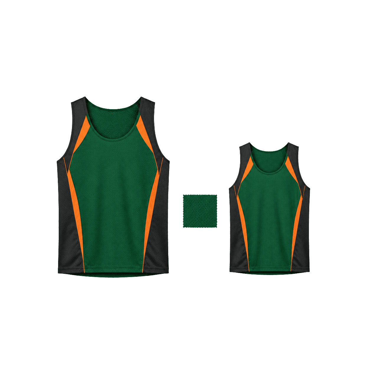 Matching adult and youth running singlets with fabric sample