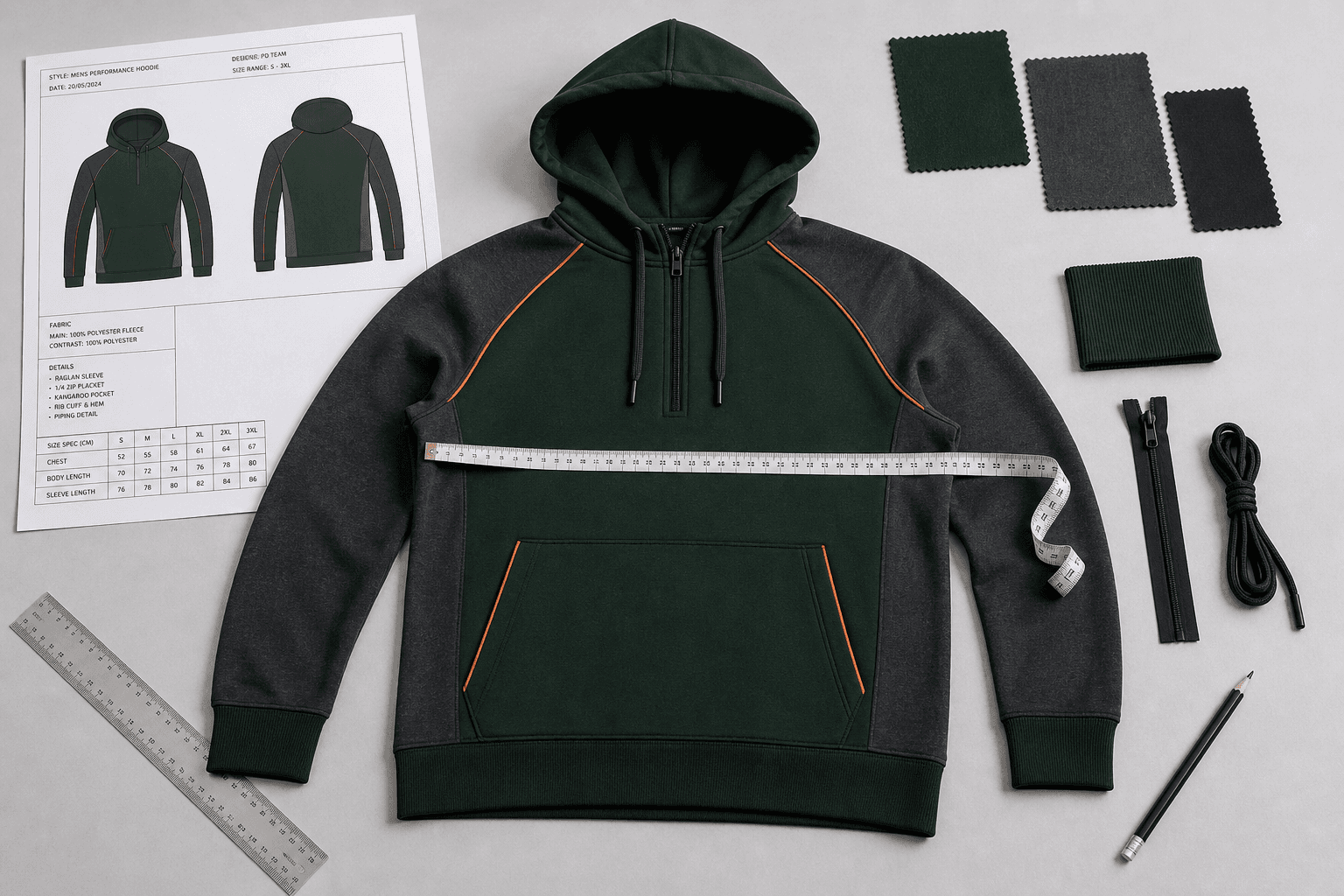 Sports hoodie specification and tech pack review