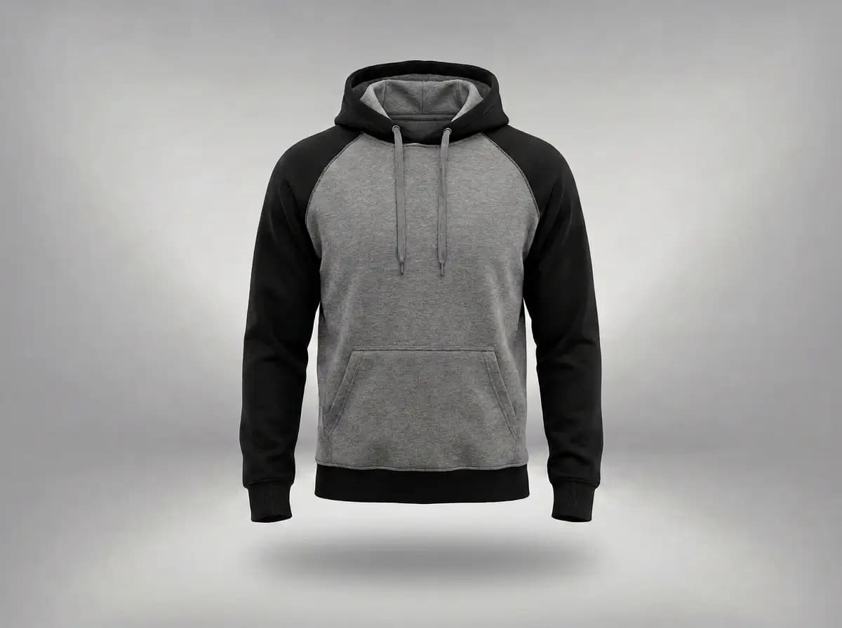 Athletic raglan sleeve construction on a sports hoodie
