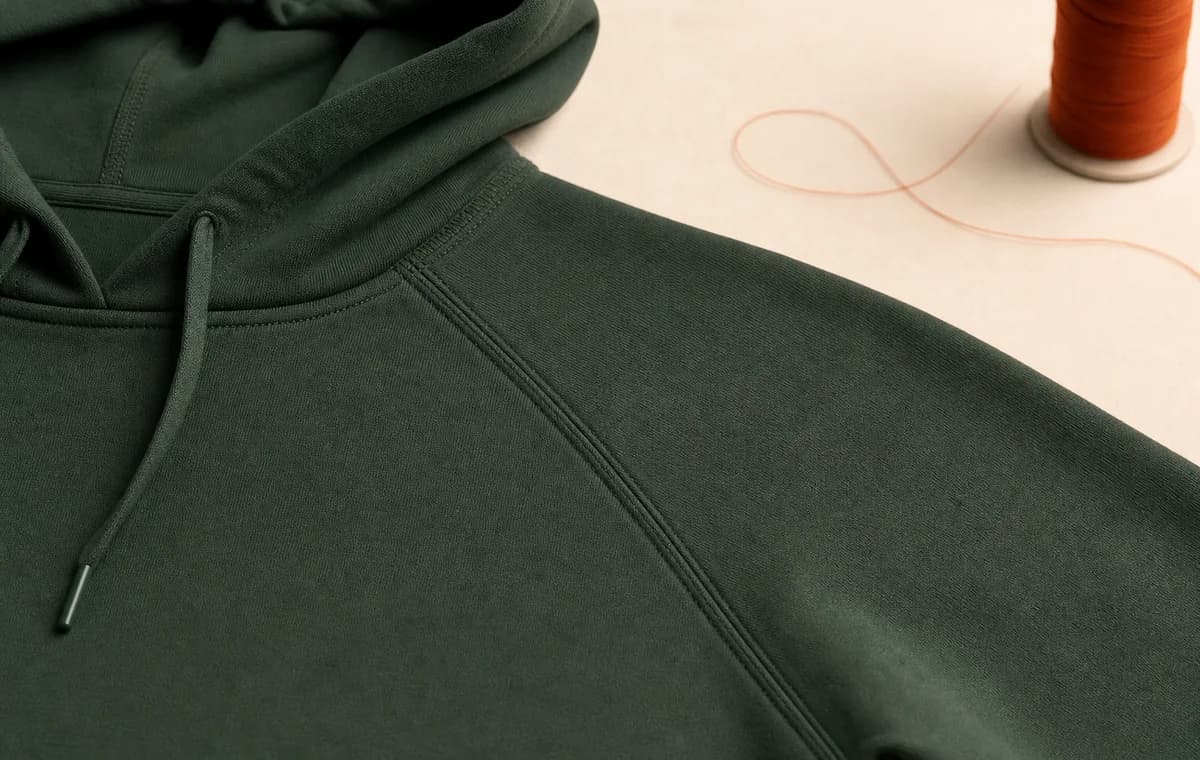 Raglan sleeve construction on a women's hoodie