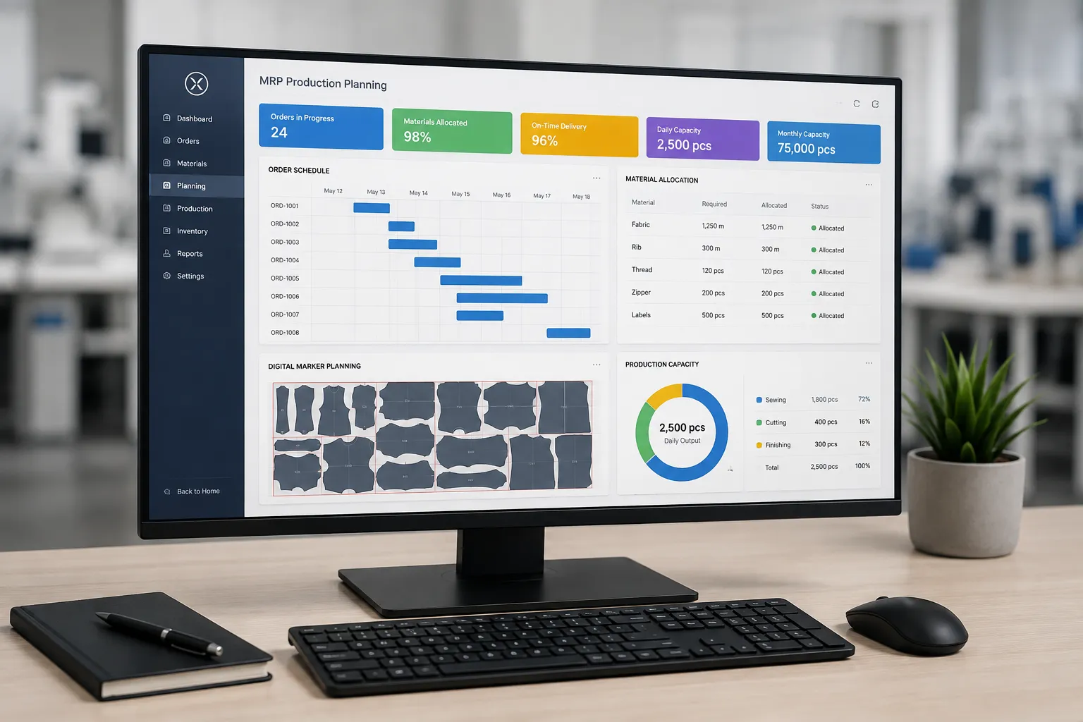 MRP production planning and digital marker planning